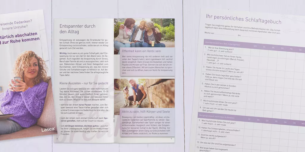 Lasea Broschuere und Schlaftagebuch