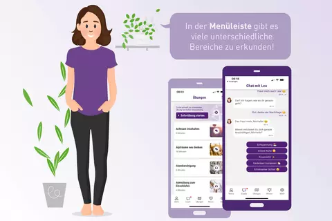 App-Darstellung mit Info: In der Menüleiste gibt es viele unterschiedliche Bereiche zu erkunden.